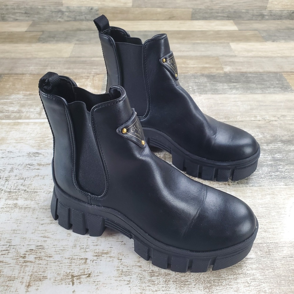 Guess Hestia Womens Chelsea Boots Sz 5 M Black Faux Leather Round Toe Slip On